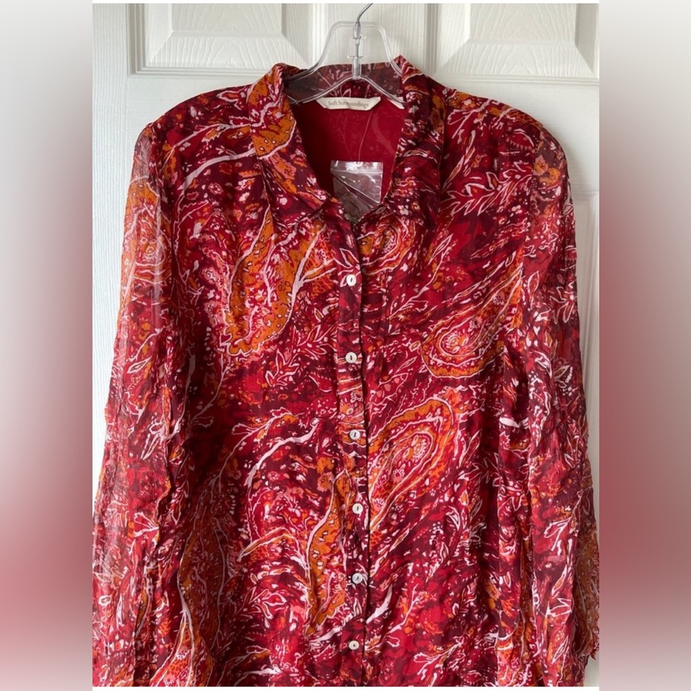 Soft Surroundings Blouse Womens Size M Red Lightweight Tunic Bohemian Artsy New
